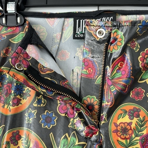 Rare Vintage Lip Service Los Angeles poly coated butterfly  floral groovy pants - Picture 3 of 12